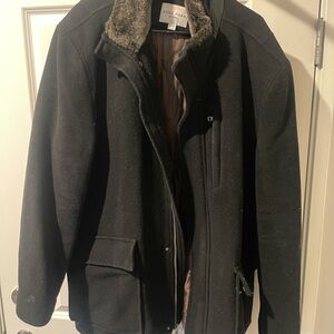 Cole Haan Men's Dark Jacket with Fur Trim